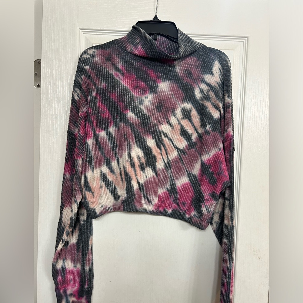 Tye dye mock neck waffle crop top